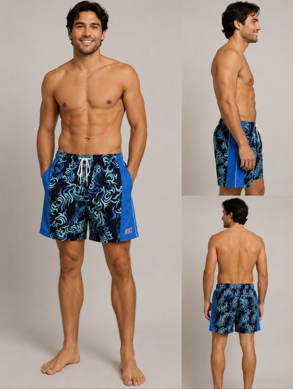 Nike Men’s Blue Navy Aqua Patterned Swim Trunks